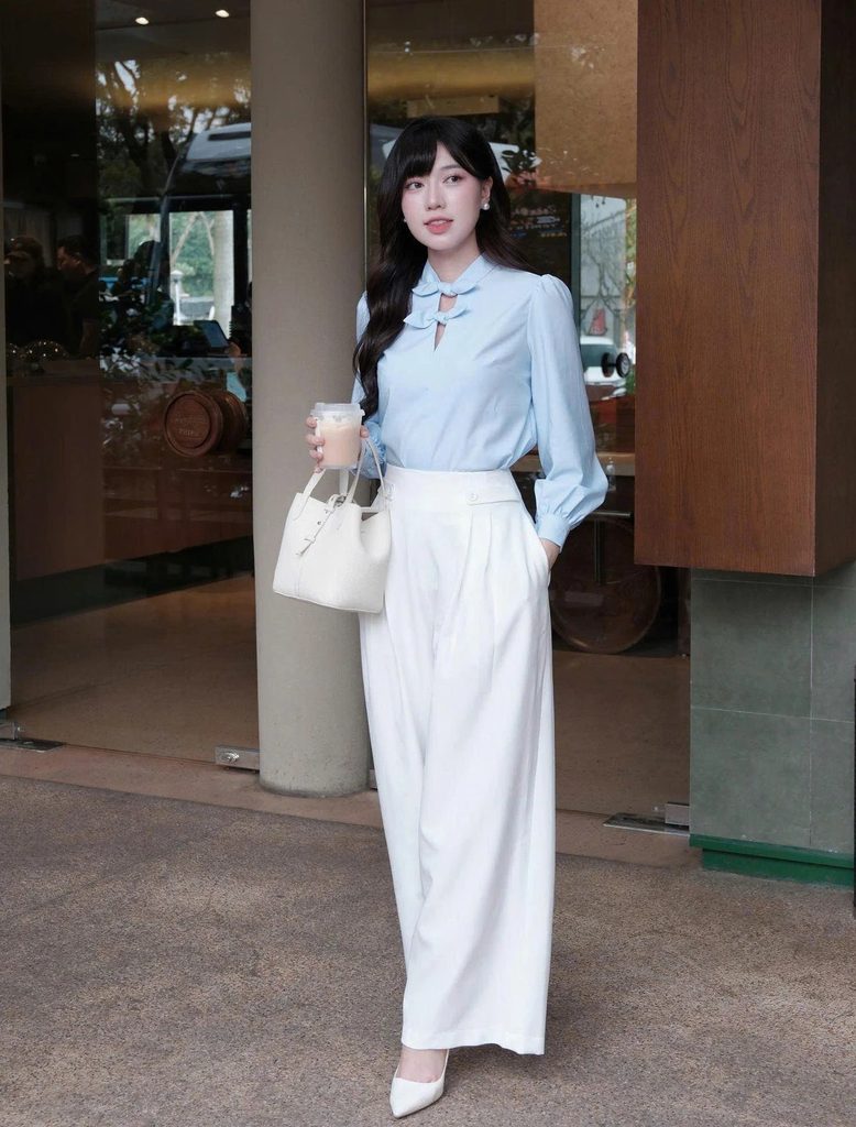 Phối đồ nữa áo blouse và quần ống rộng