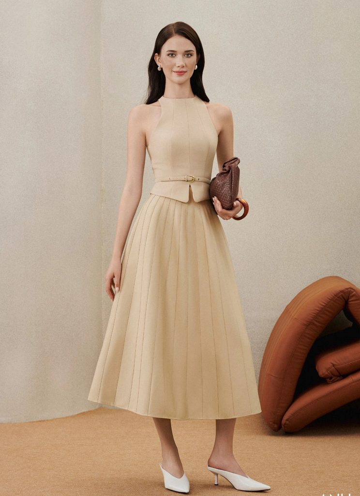 Phối beige với phụ kiện màu nâu