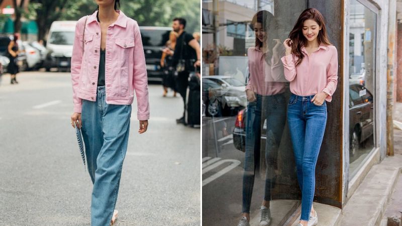 Hồng phối denim xanh