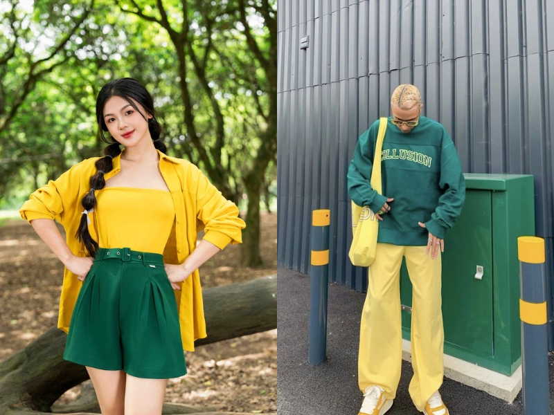 Vàng nhạt phối với xanh lá