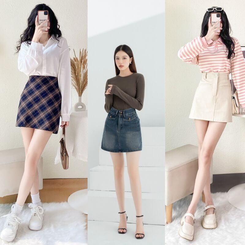 Phối chân váy chữ A với áo basic
