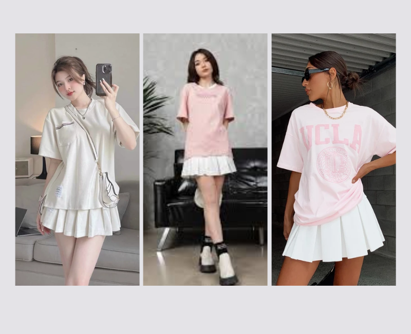 Phối chân váy ngắn với áo thun
