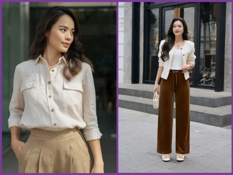 Phối đồ màu nâu và kem
