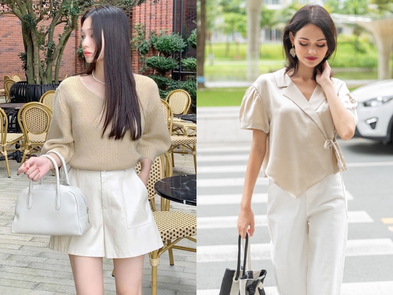 Phối đồ màu trắng và be