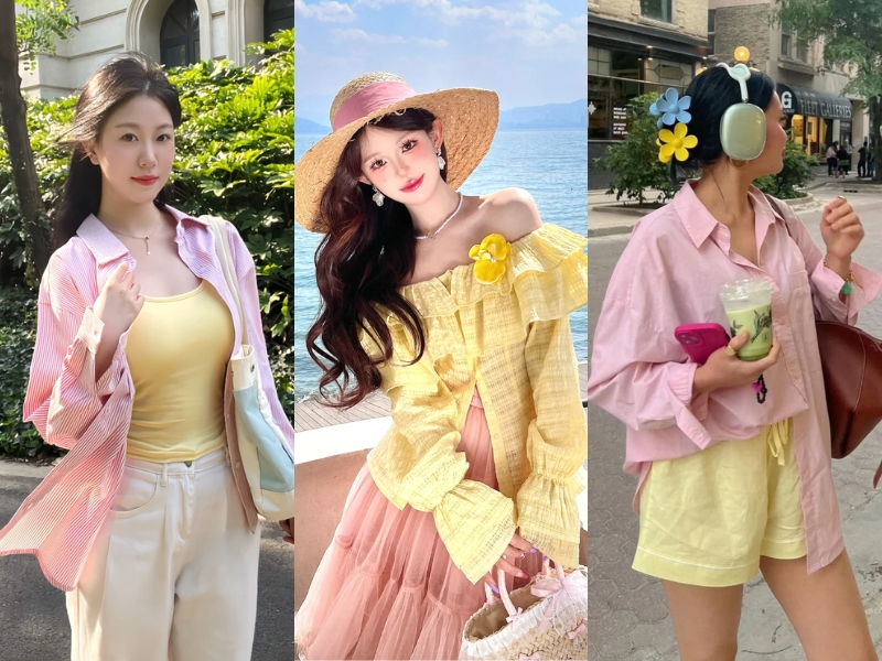 Vàng nhạt phối với hồng pastel