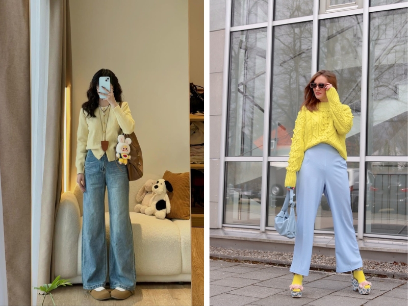 Vàng nhạt phối với xanh denim